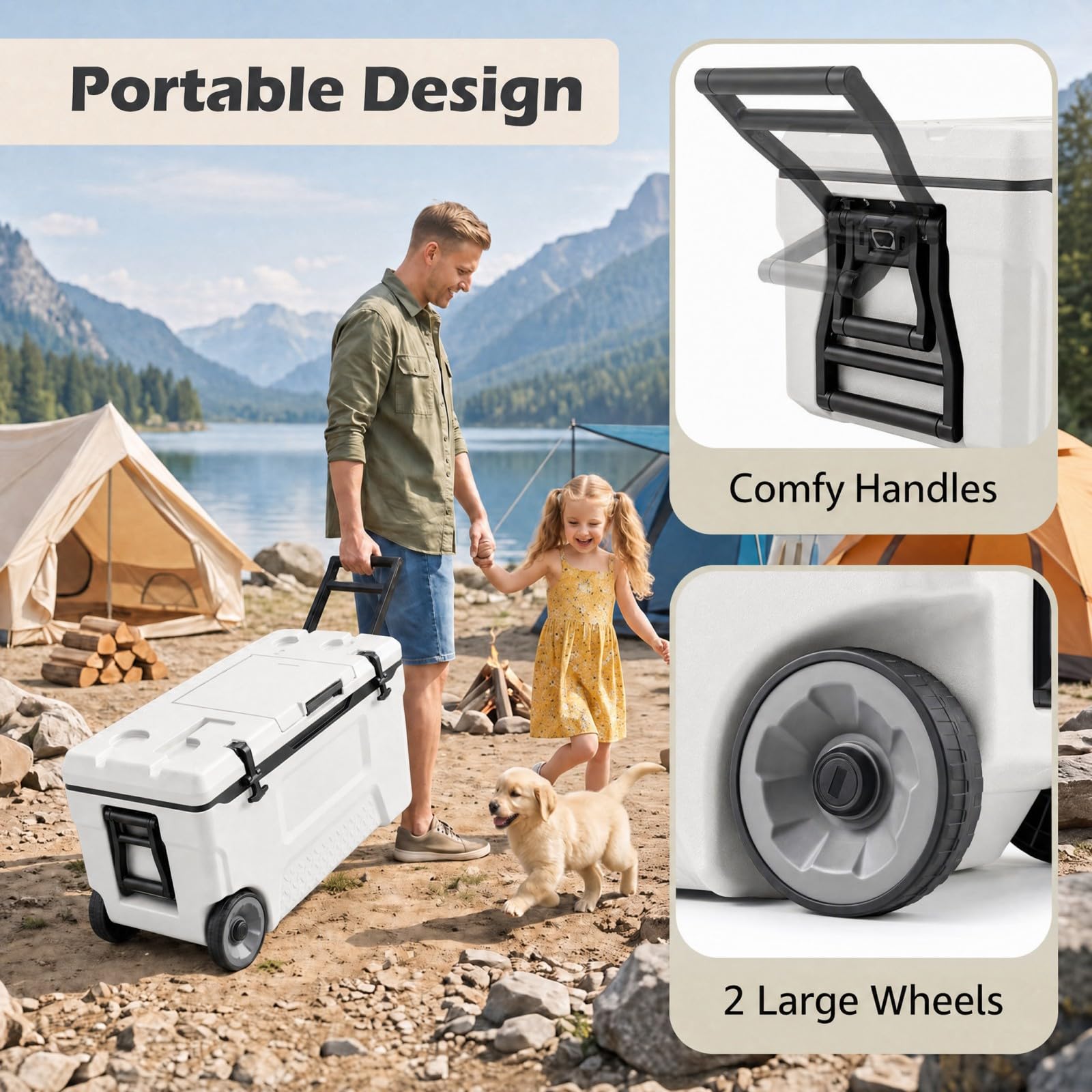 LIFEZEAL Glacière 50/70 L Isotherme, Boîte Réfrigérante Grande Capacité | Maintient Froid 151H et Chaleur 32H, Siège d'Appoint, Porte-Gobelets, Décapsuleur, Règle de Pêche, pour Pique-Nique Camping