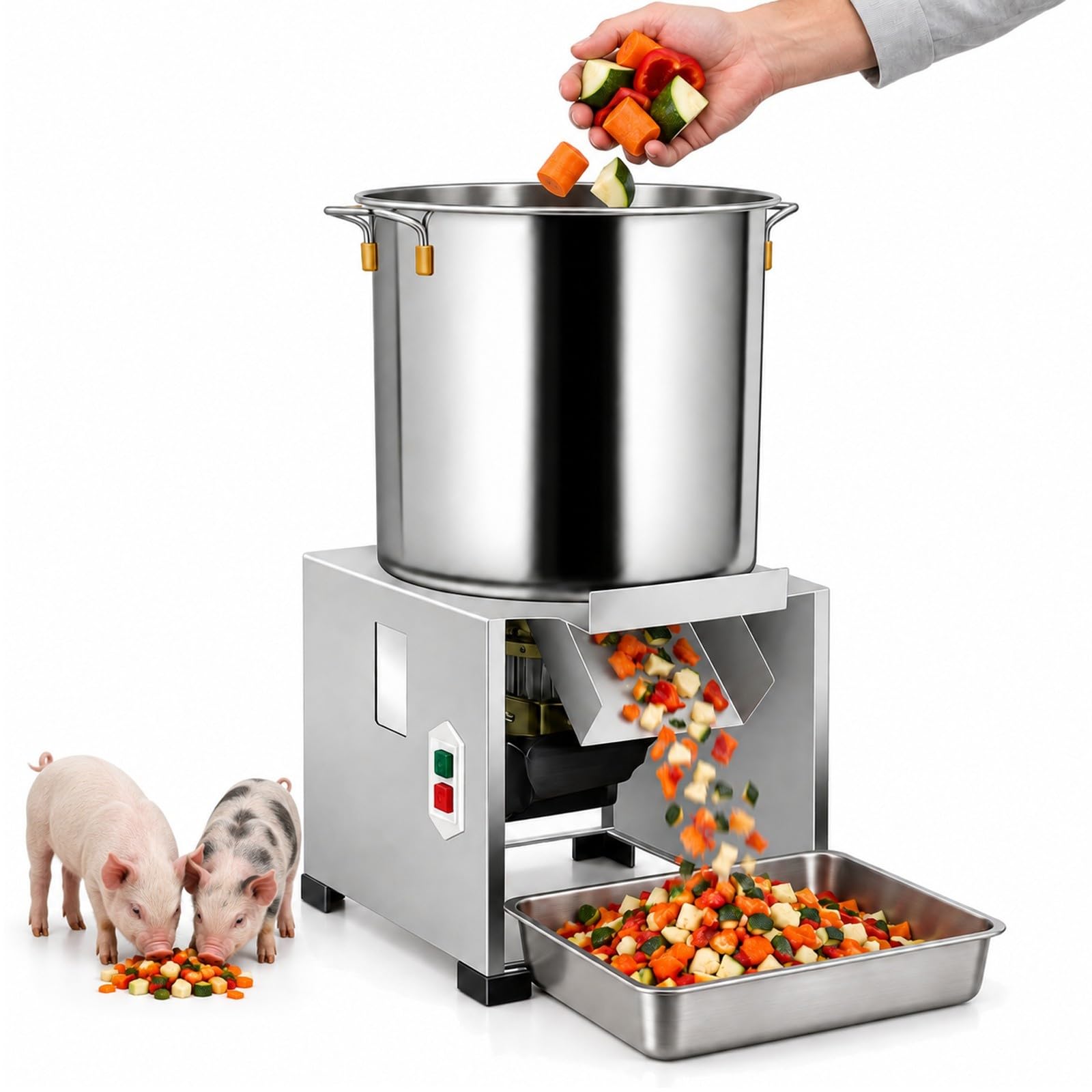 Futterhäcksler, Futter Zerkleinerer, 50-200 Kg/H, Mit 4 Ersatzklingen Und Spritzschutz, 30 cm Vergrößerte Einfüllöffnung, Für Bauernhöfe, Küchen, Fischereibetriebe Und Futterstationen(1500W)