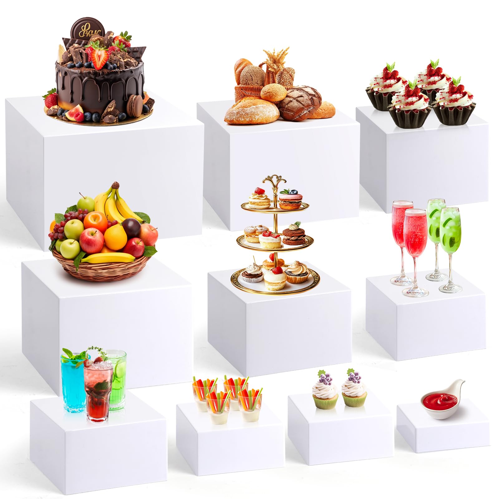 Photo 1 of 10 Pack Buffet Risers Foldable High Load-Bearing Food Display Risers for Buffet Table, Cylinder Cake & Dessert Stands for Weddings Party Catering Home Cupcake Stand Display with Clear Acrylic Tops