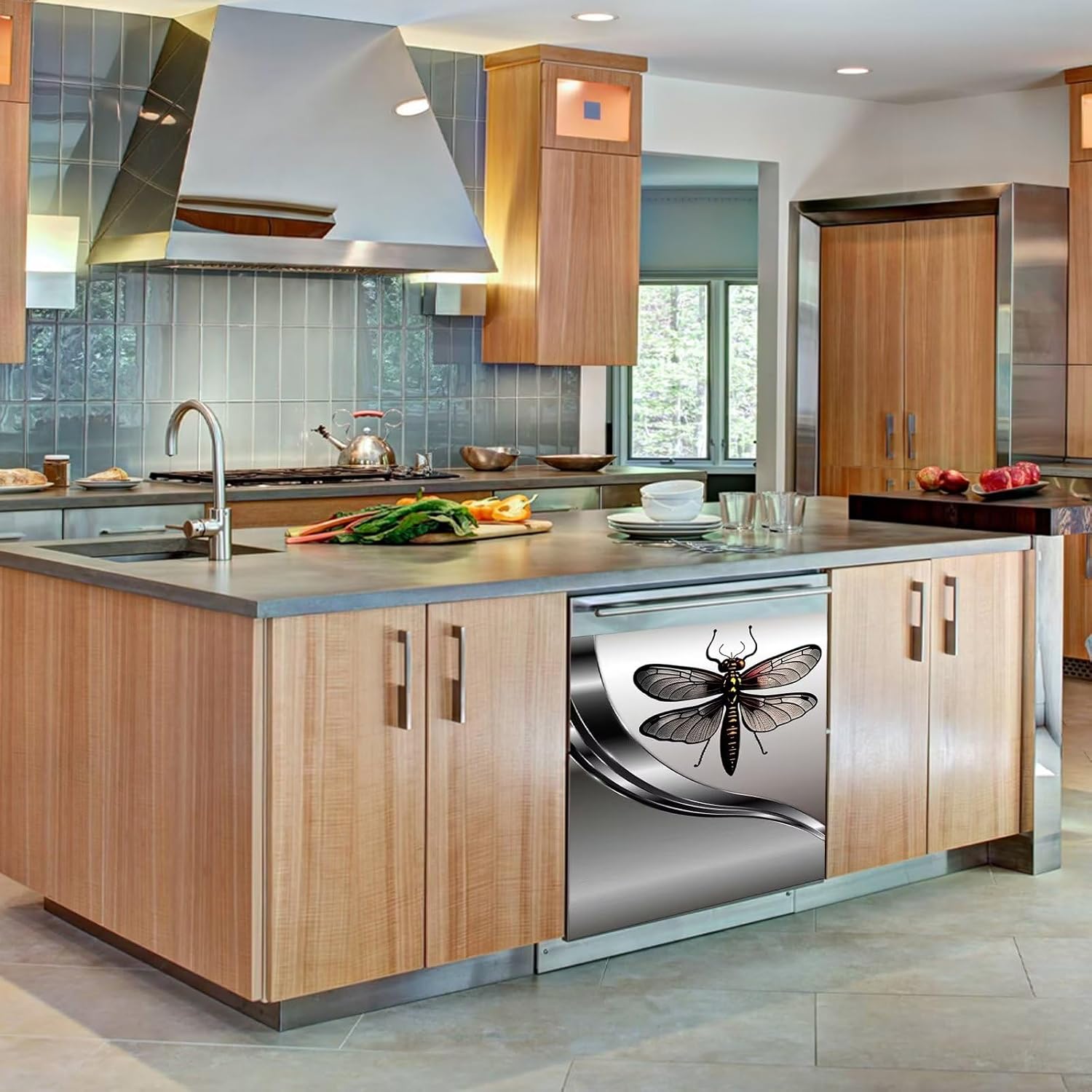 Stainless Dishwasher Covers For The Front Magnetic,Farm Dragonfly Vinyl Decorative Dishwasher Magnet Cover Door Panel Decal,Refrigerator Sticker Easily Trimmable Magnetic 23"x26"