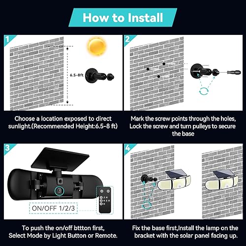 Miniatura 7 de Luces solares para exteriores, 3000 lúmenes, 218 luces LED con sensor de movimiento con control remoto, IP65 impermeable, luces de pared de