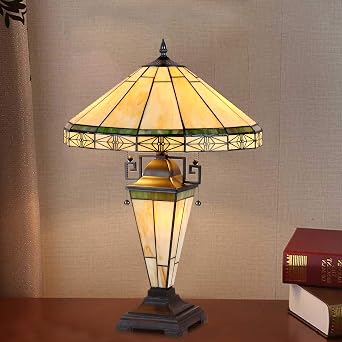 Capulina Tiffany Lamp Cream Missioin Stained Glass Table Lamp 3-Light