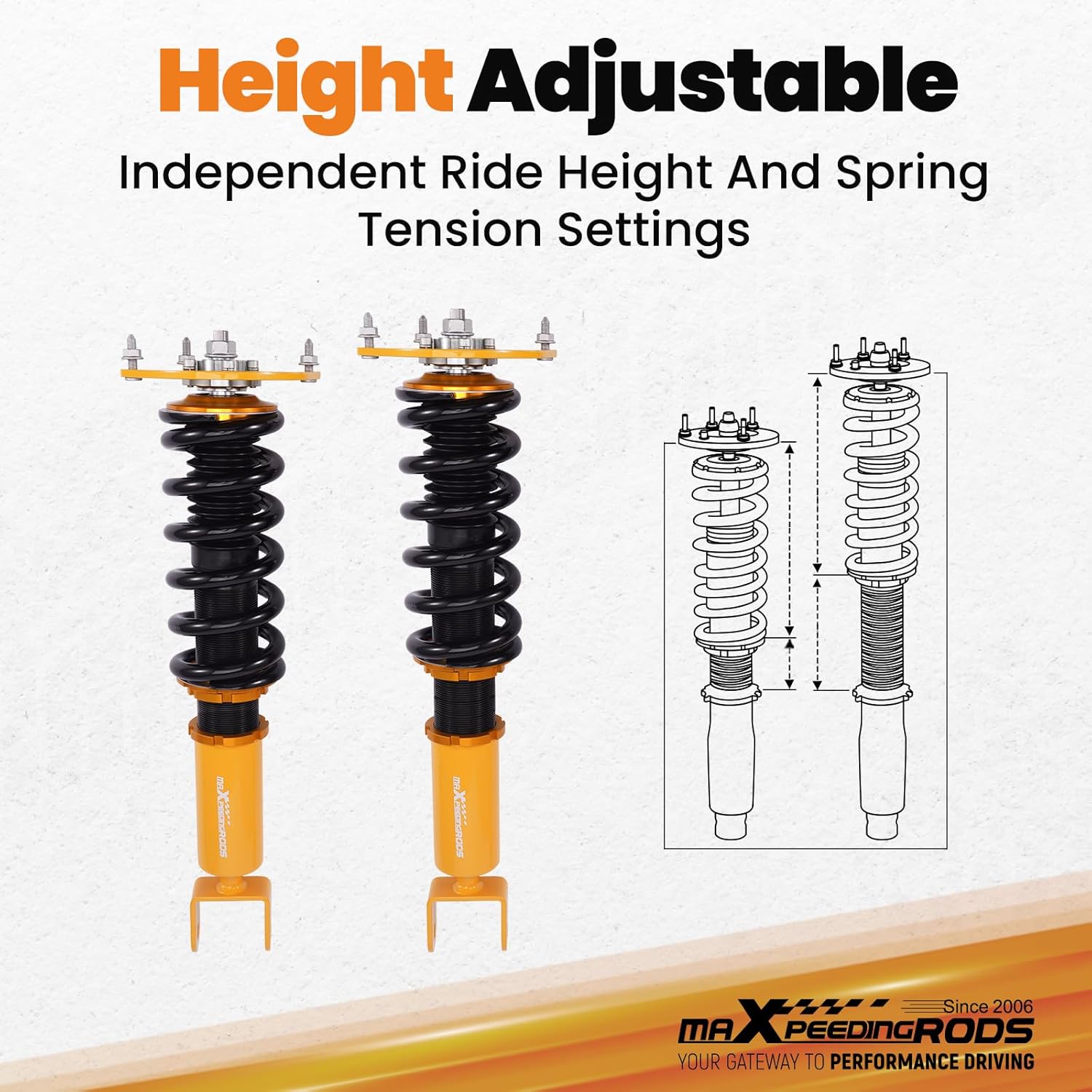 maXpeedingrods Coilovers for Lincoln Mark VIII 1993-1998, Height Adjustable Coilovers Suspension Kit, Preset Damping Shock Absorber Struts Lowering Kit, Gold