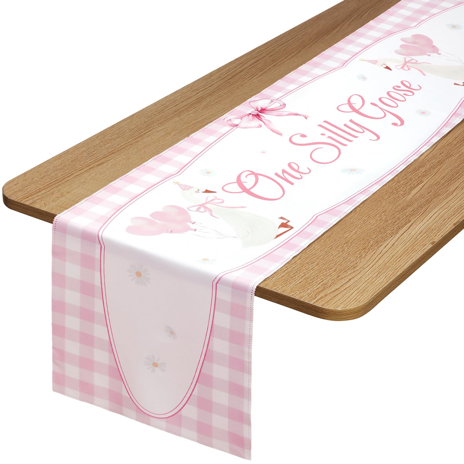 Photo 1 of Oudain 2 Pcs One Silly Goose Table Runners 13 x 72 Inch Funny Silly Goose 1st Birthday Decorations Gifts for Animal Baby Shower Party Supplies Birthday Decorations(Pink)