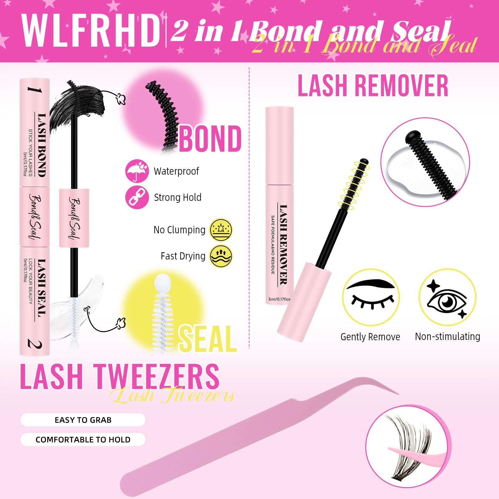 Lash Clusters Kit 280 Pcs DIY Individual Cluster Lashes D Curl Lash Extension Kit with Eyelash Bond and Seal, Remover, Tweezers Applicator Tool for False Eyelash Cluster Kit(50D, Mix9-16mm Kit)