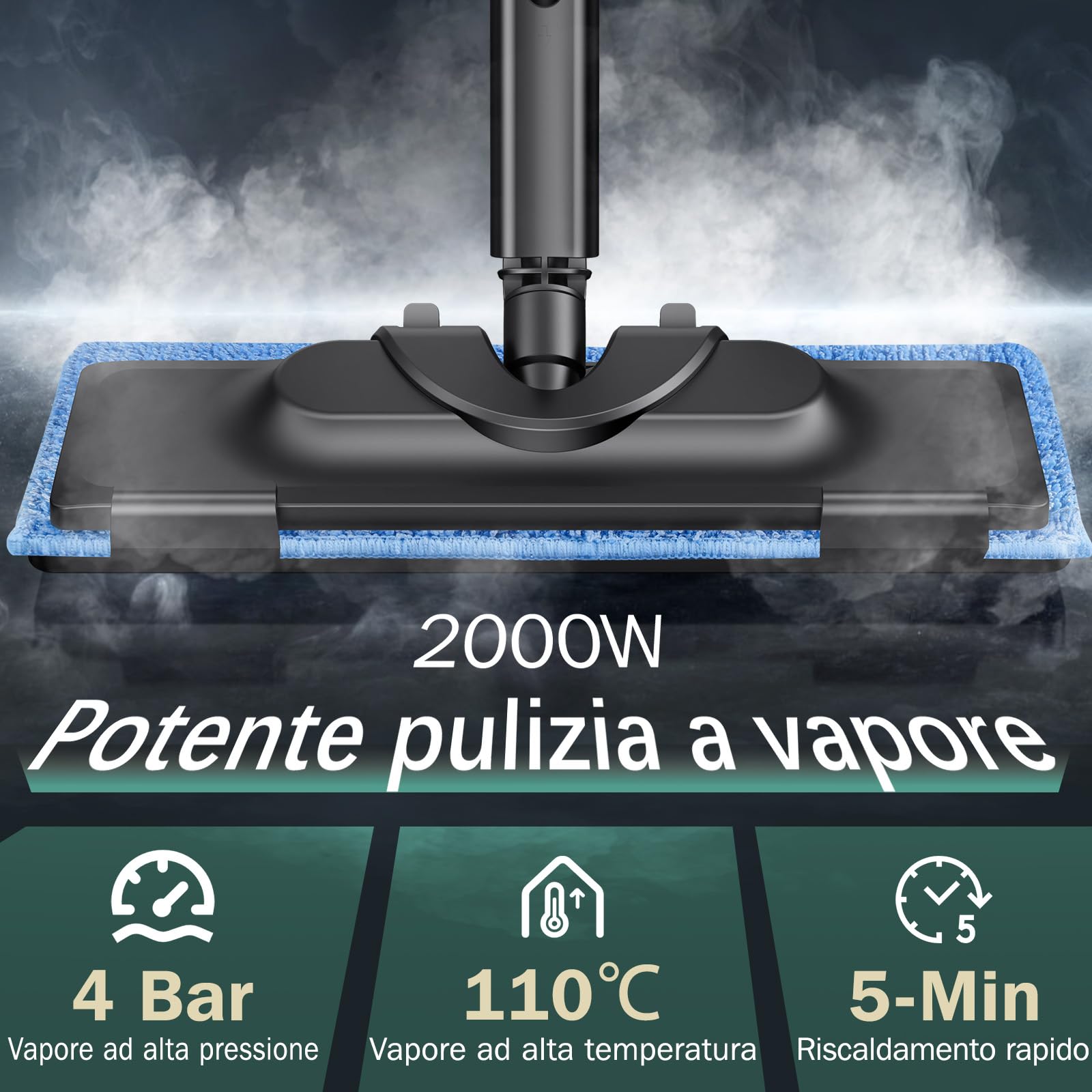 Pulitore a Vapore, 28 Accessori, 1,5 L 2000W, Pressione del Vapore 4 bar, Vapore Bloccabile, Potente Pulitore Vapore Casa per Rimuovere Sporco e Grasso da Pavimenti, Mobili Imbottiti e in Bagno
