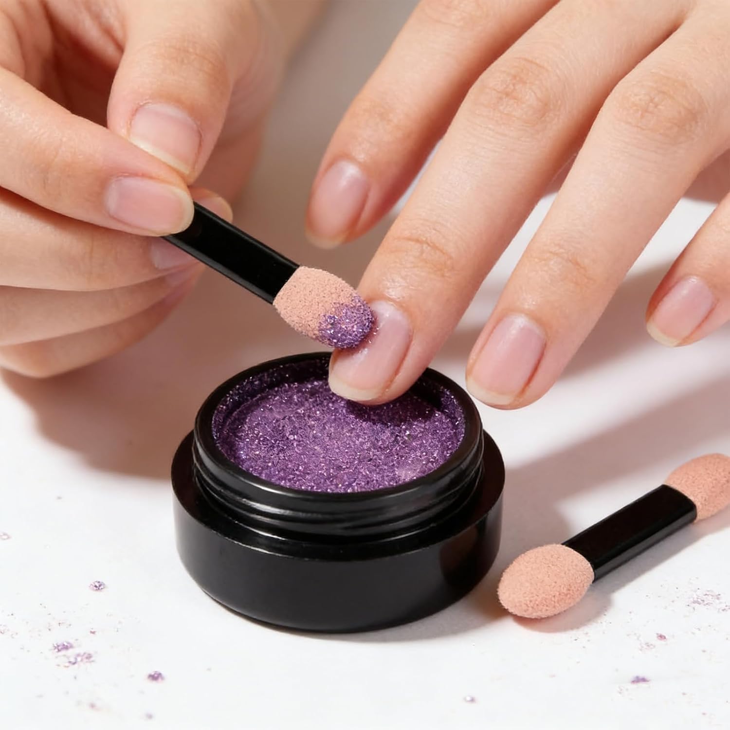 Chrome Nail Powder Mirror Effect,Dark Purple Glitters Effect Metallic Dust Sequins UV Gel Nail Chrome Powder Pigment Holographic Aurora Iridescent Pearlescent Manicure Nail Art Decoration(Style 3)