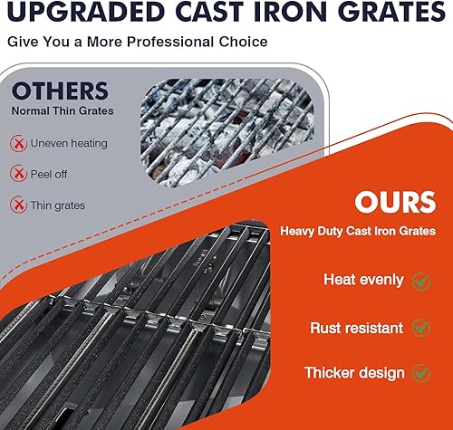 Miniatura 8 de Llamaviva - Parrilla de gas propano de 5 quemadores con quemador lateral, parrilla de barbacoa de acero inoxidable con rejillas de hierro fundido