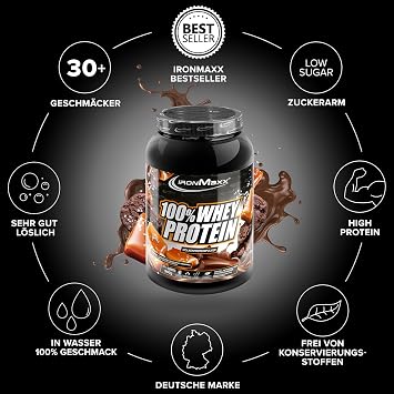 IronMaxx 100% Whey Protein Pulver - Dark Cookie Salted Caramel 900g Dose zuckerreduziertes wasserlösliches Eiweißpulver aus Molkenprotein viele verschiedene Geschmacksrichtungen
