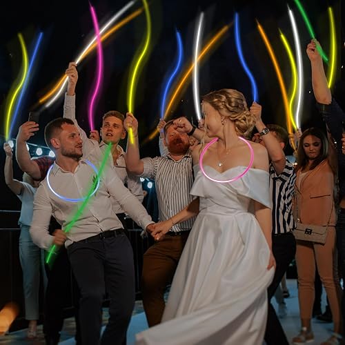 Miniatura 2 de Deekin Collares luminosos de 22 pulgadas con barras luminosas a granel con conectores, collar de neón que brilla en la oscuridad para Halloween,