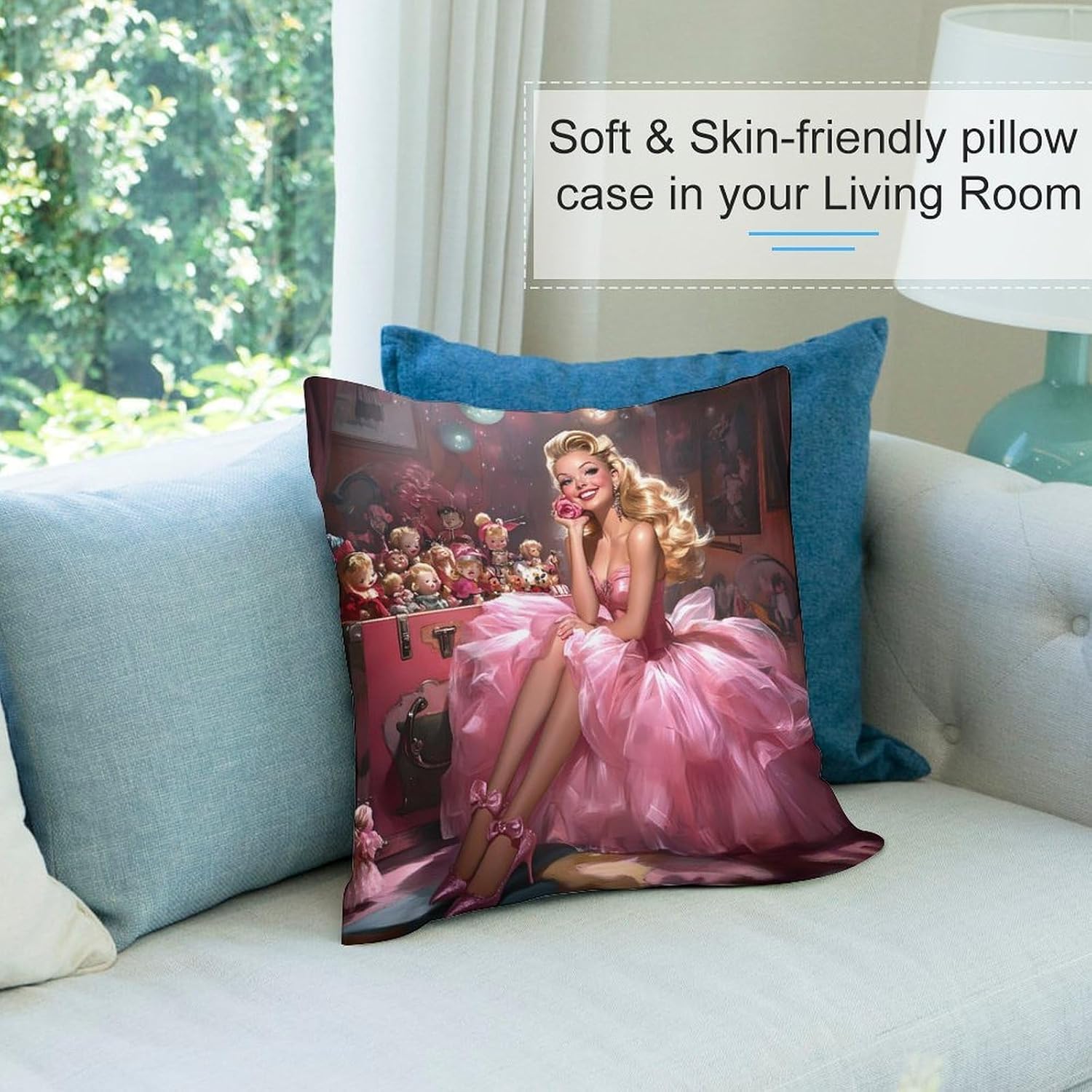 Pin Up Girl Print Plush Pillow Case Square Throw Pillow Cover Soft Decorative Cushion Pillowcases 24 "x24