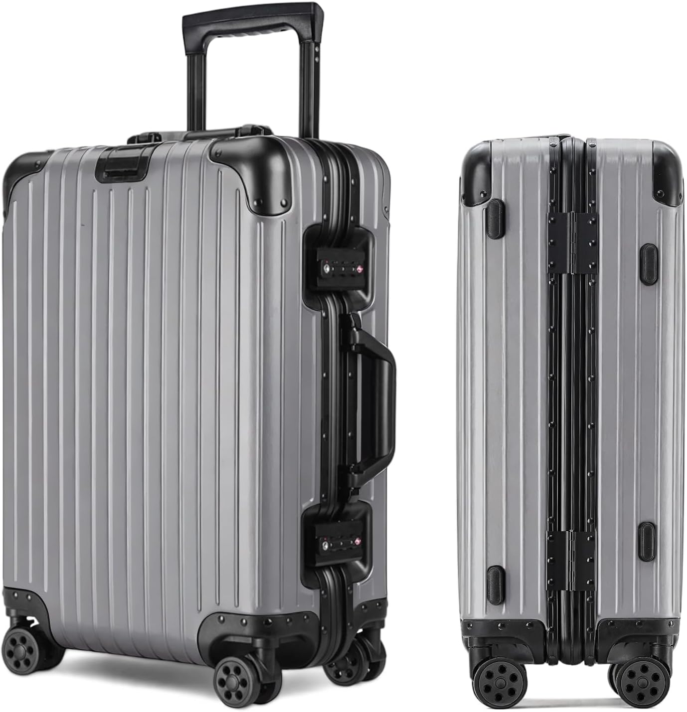 Premium Aluminum-Magnesium Carry On Luggage 20 Inch, 100% Aluminum Hard Shell Suitcase with TSA Lock, Silent Wheels, Durable Hardside Luggage for Travel (Silver)