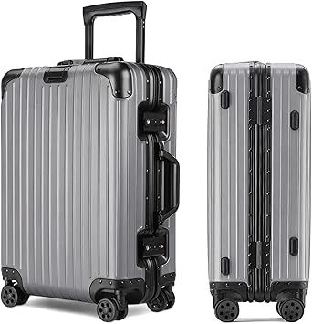 All aluminum carry on luggage 22x14x9 Airline Approved, aluminum luggage, Hard Shell Carry On Luggage with Spinner Wheels, zipperless luggage Grey, 20