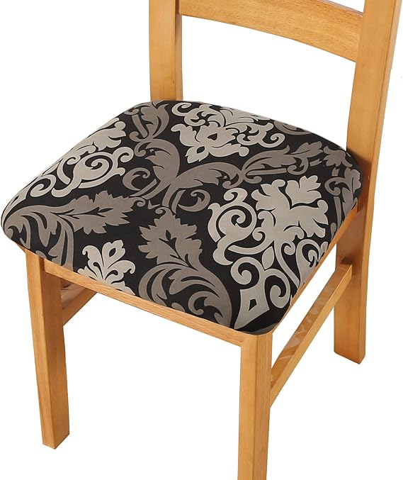 Stretch Chair Seat Covers for Dining Room, Elastic Dining Chair Seat Protector Cover Removable Washable Chair Slipcovers with Ties, Set of 4