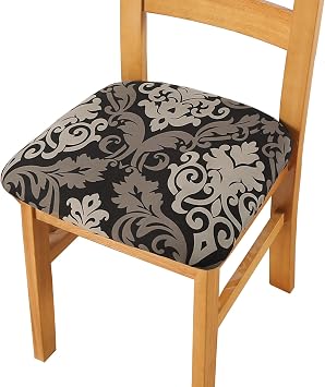Stretch Chair Seat Covers for Dining Room, Elastic Dining Chair Seat Protector Cover Removable Washable Chair Slipcovers with Ties, Set of 4