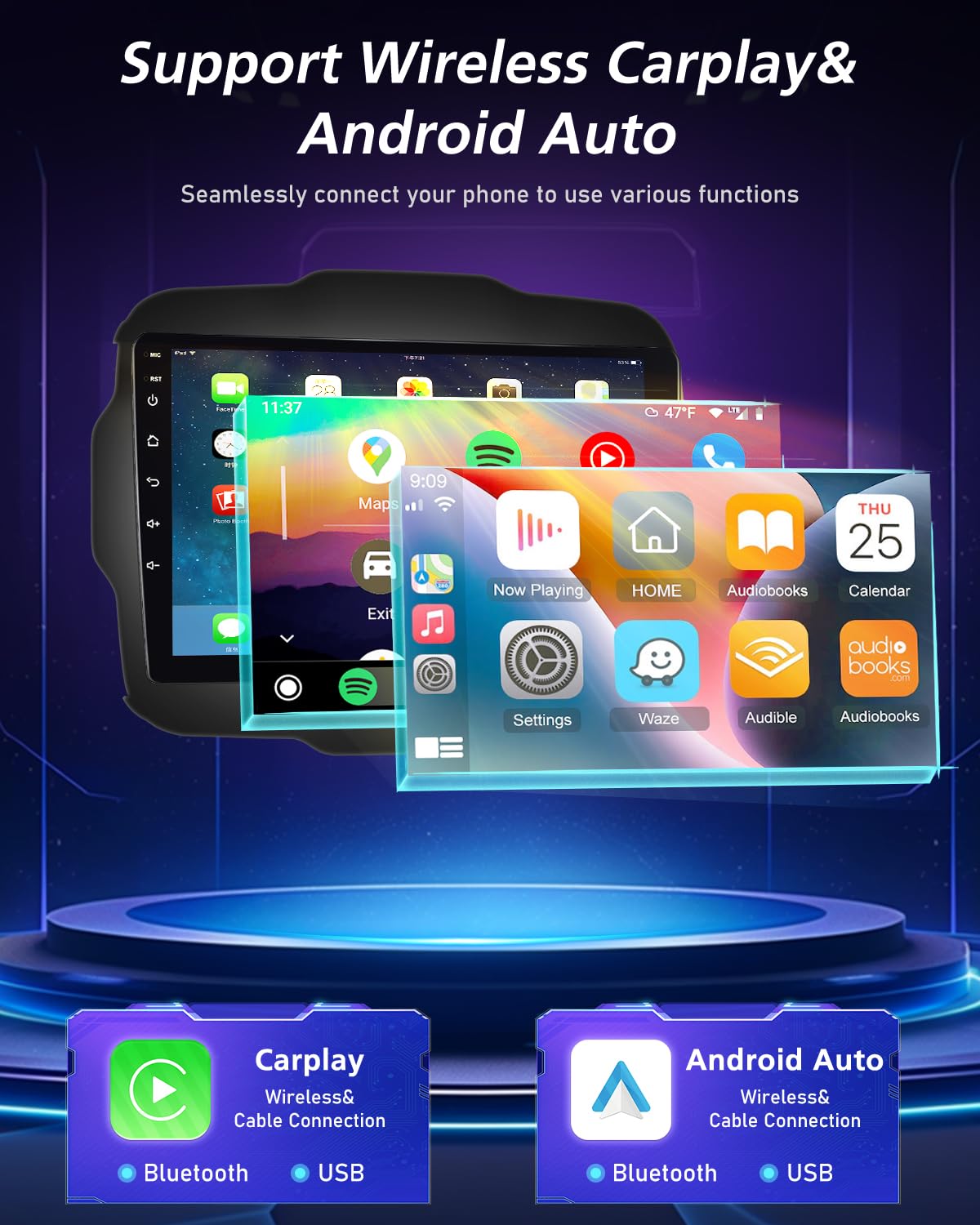 NHOPEEW Qualcomm 8 core 4+64G DAB/DAB+ Autoradio per Jeep Renegade 2016-2020 – Radio da 9 pollici con supporto Carplay e Android Auto, WLAN e GPS, ventola DSP + telecamera posteriore