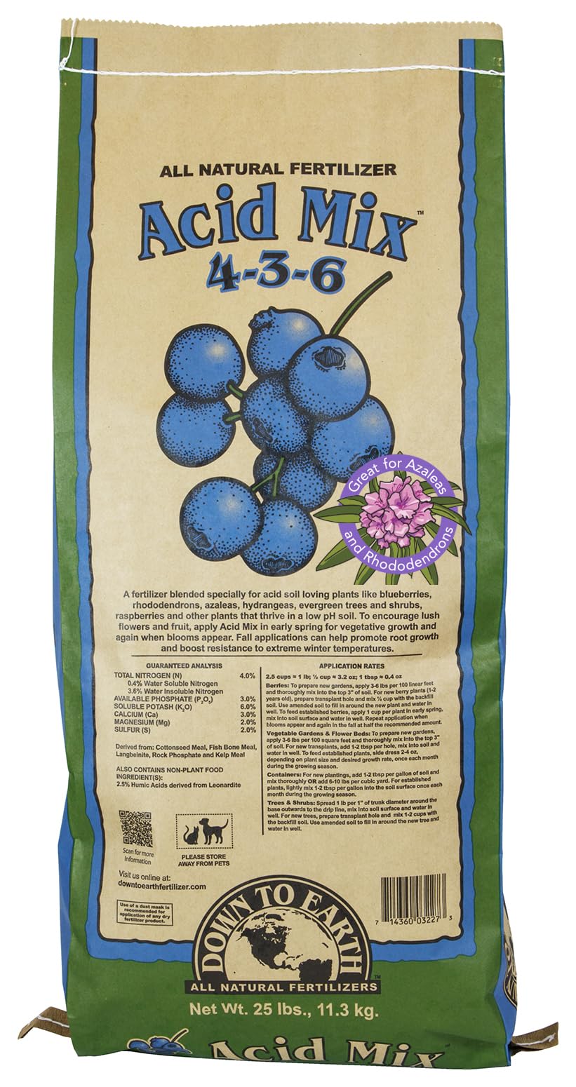 Organic Acid Mix - Plant Food for Blueberries, Raspberries, Azaleas and Rhododendrons 4-3-6, 25 lb