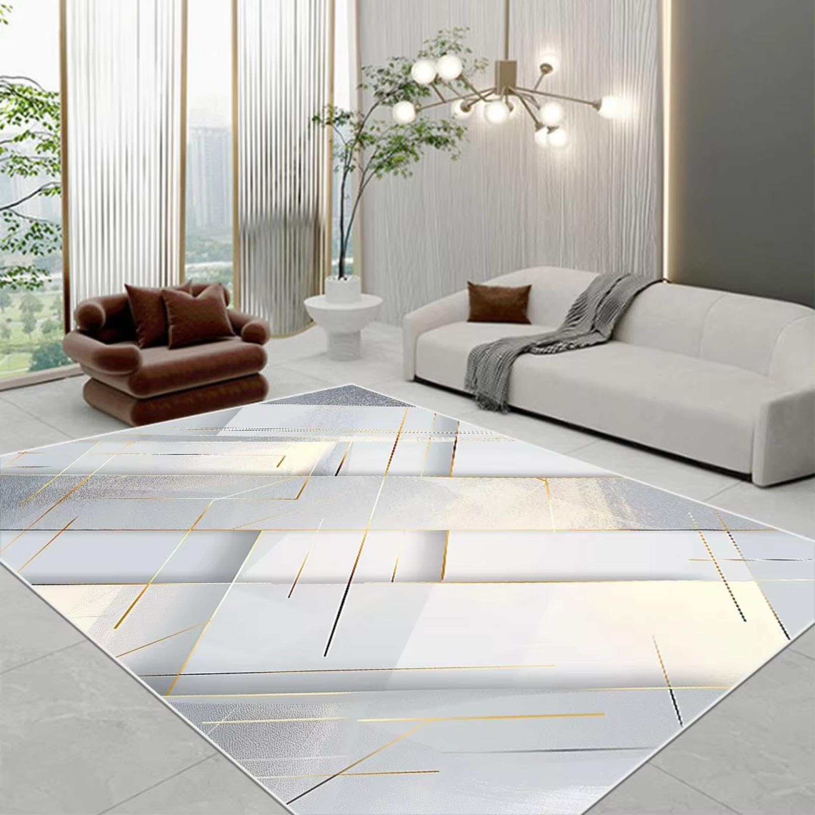 Alfombra geométrica de lujo con acabado nórdico y gran tamaño para un vestidor exclusivo