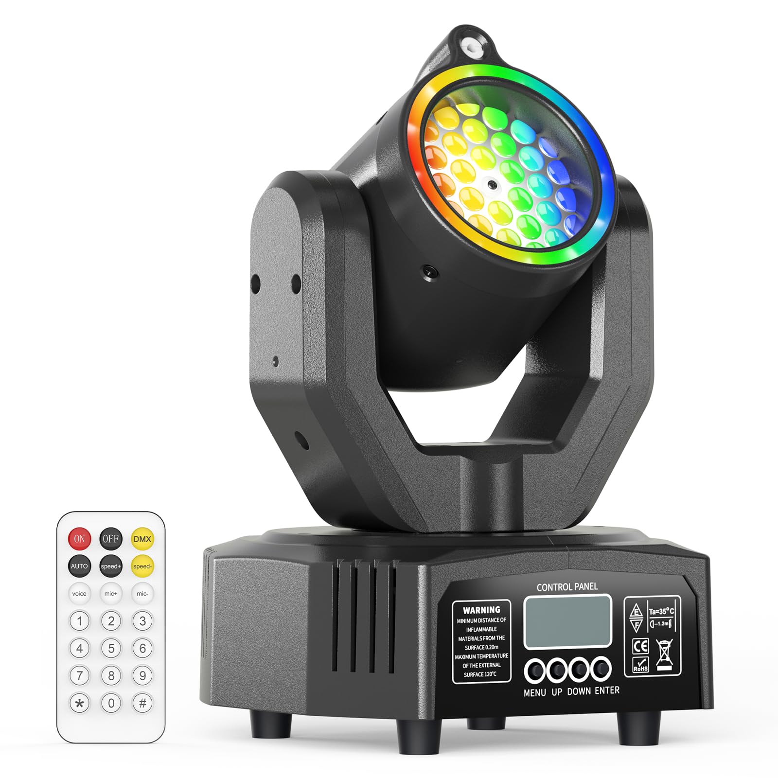 Mini Lámpara de Escenario Cabeza Móvil 30W, Luz de Discoteca RGB LED con Control Remoto Gobo DJ Efectos de Iluminación DMX512 Estroboscópico con Apertura para Fiestas Bar KTV Bodas