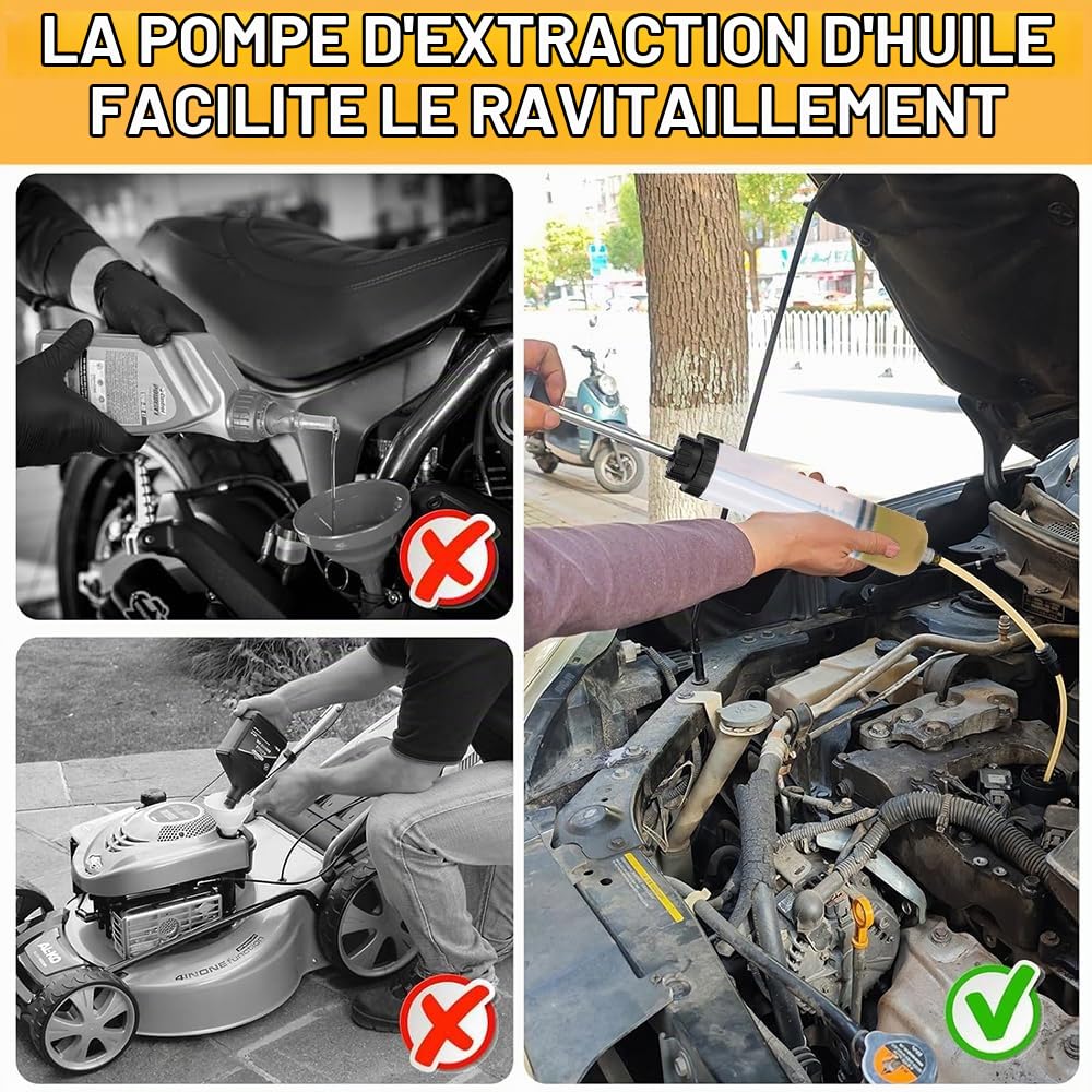 Seringue a Huile,Pompe Vidange Huile Moteur,Seringue 500ml,Seringue Huile Boite de Vitesse avec Tube D'extension,pour Liquide Frein, Huiles Transmission,Liquide Refroidissement