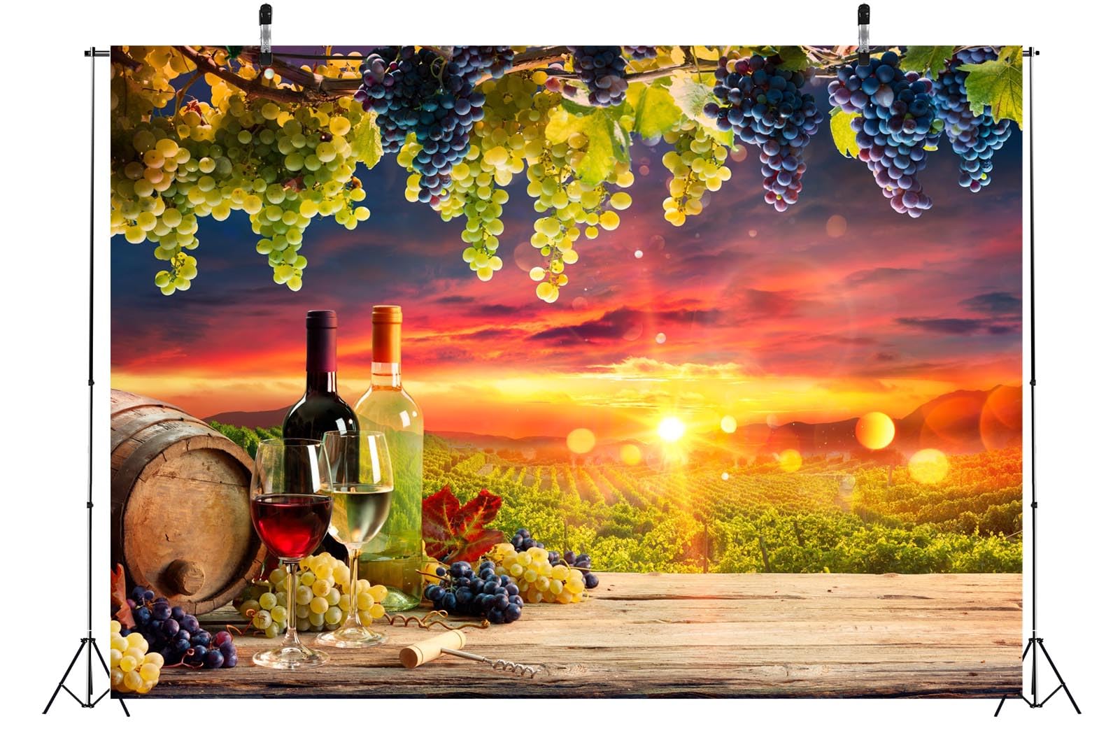 BELECO 6x3m Sfondo Vigneto Tramonto Uva Botte Vino, Decorazione Degustazione Vino Baby Shower Compleanno Studio Foto