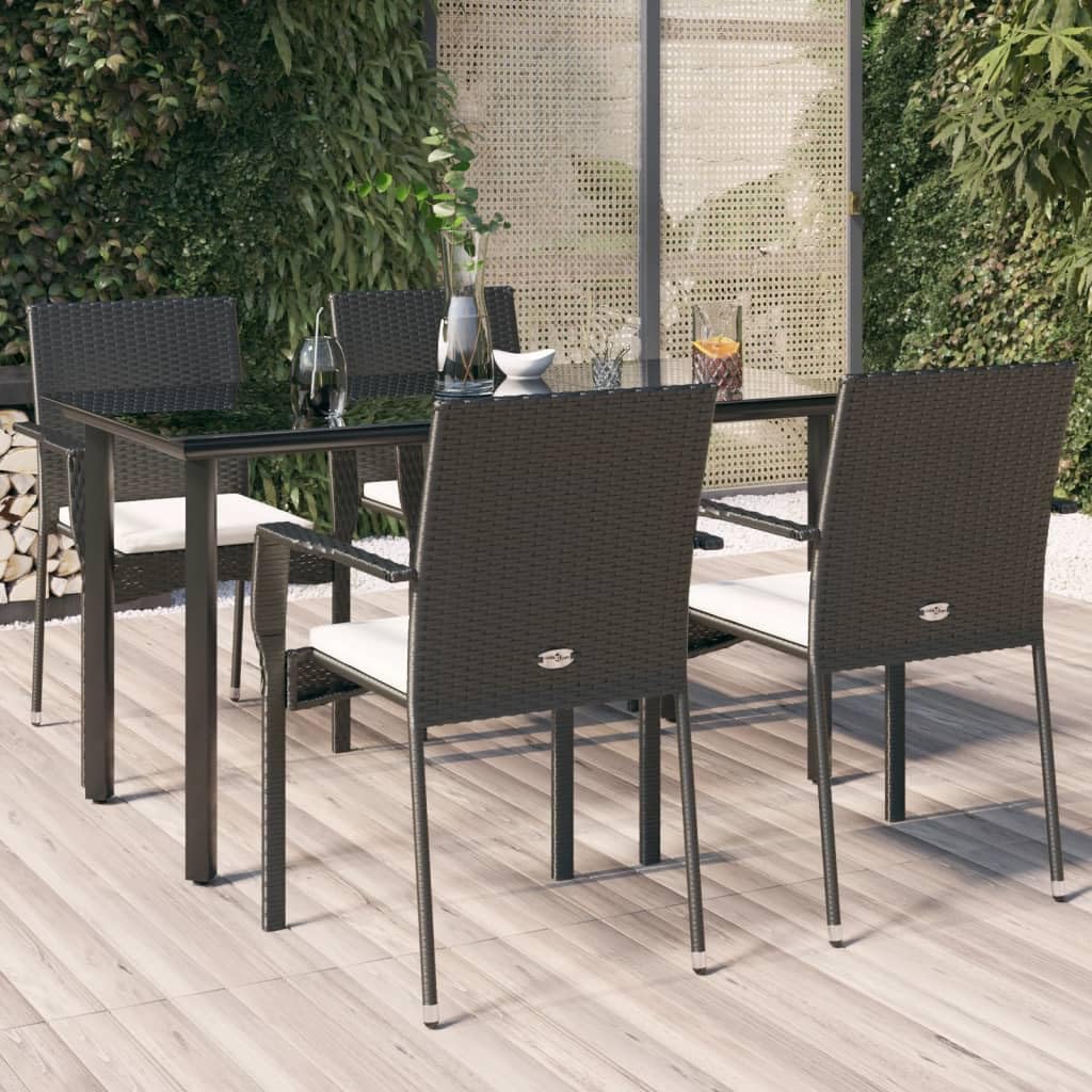 Salon de jardin 5 pièces en rotin synthétique et sa table en verre trempé