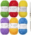 Yarn For Crochet,6 Pcs Scrubby Yarn for Dishcloths Sparkle Polyester Glass Silk Pastel Supplies, for Knitting Weaving DIY Craft(No Craft) (Style A)