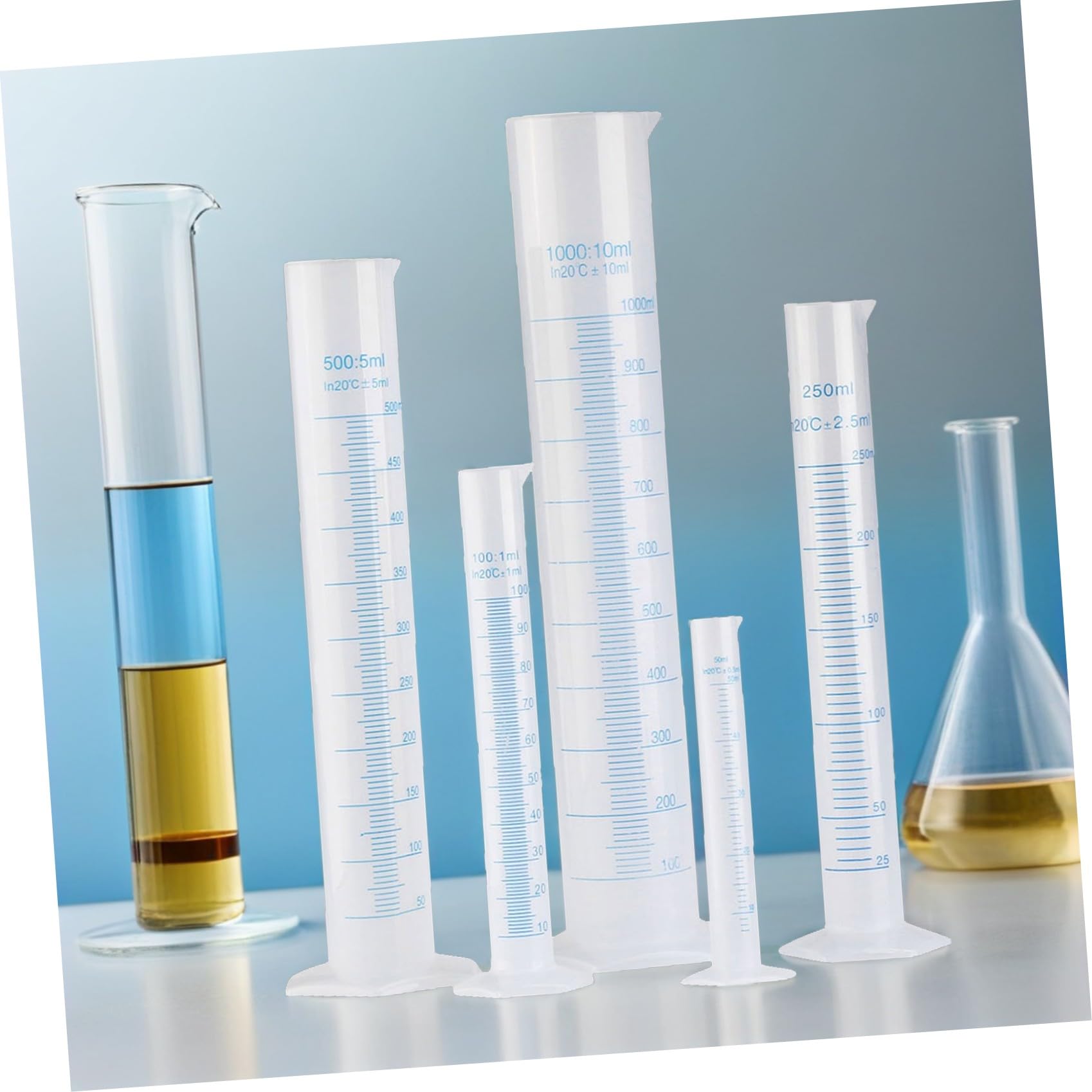 Wissenschaftszylinder 5 Stück Kunststoff mit Runder Basis 50 Ml bis 1000 Ml Messzylinder für Labor und Dosierzwecke in Forschung und Analyse