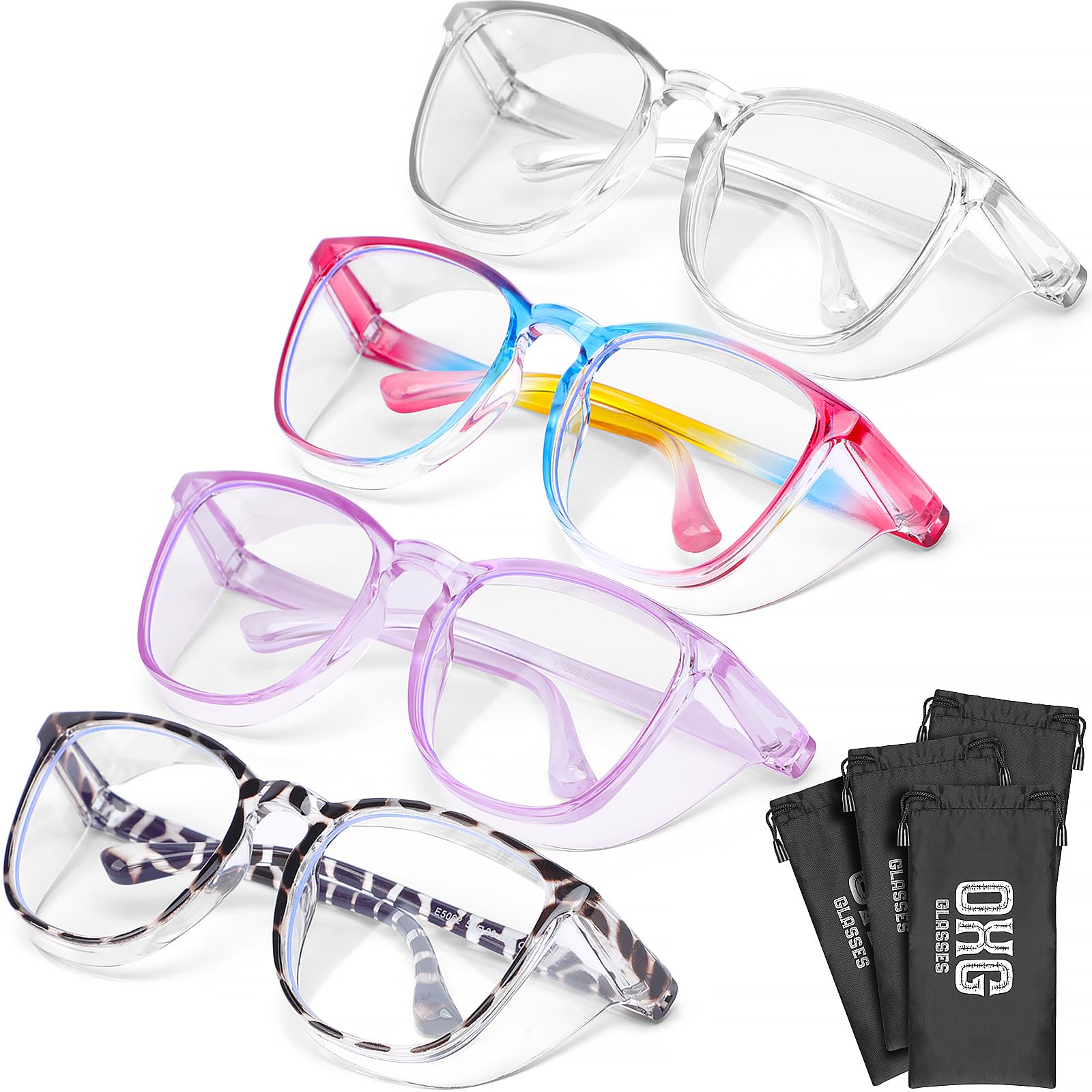 OXG Lot de 4 lunettes de sécurité anti-buée, blocage de la lumière bleue, lunettes de sécurité élégantes pour femmes infirmières lunettes de protection