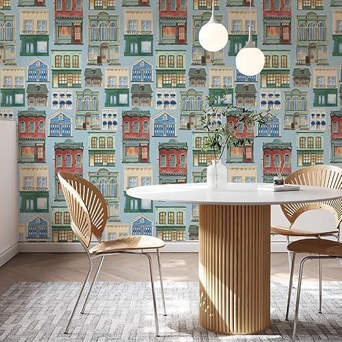 Miniatura 5 de Qoubao Papel tapiz autoadhesivo azul para guardería, niños, niñas, dormitorio, pared, casa de muñecas, decoración extraíble