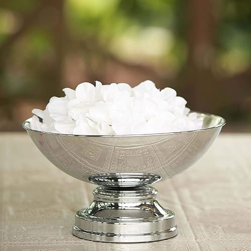 Vista 6 de Efavormart - Cuenco flotante redondo de 12 pulgadas con pedestal plateado metálico Plata