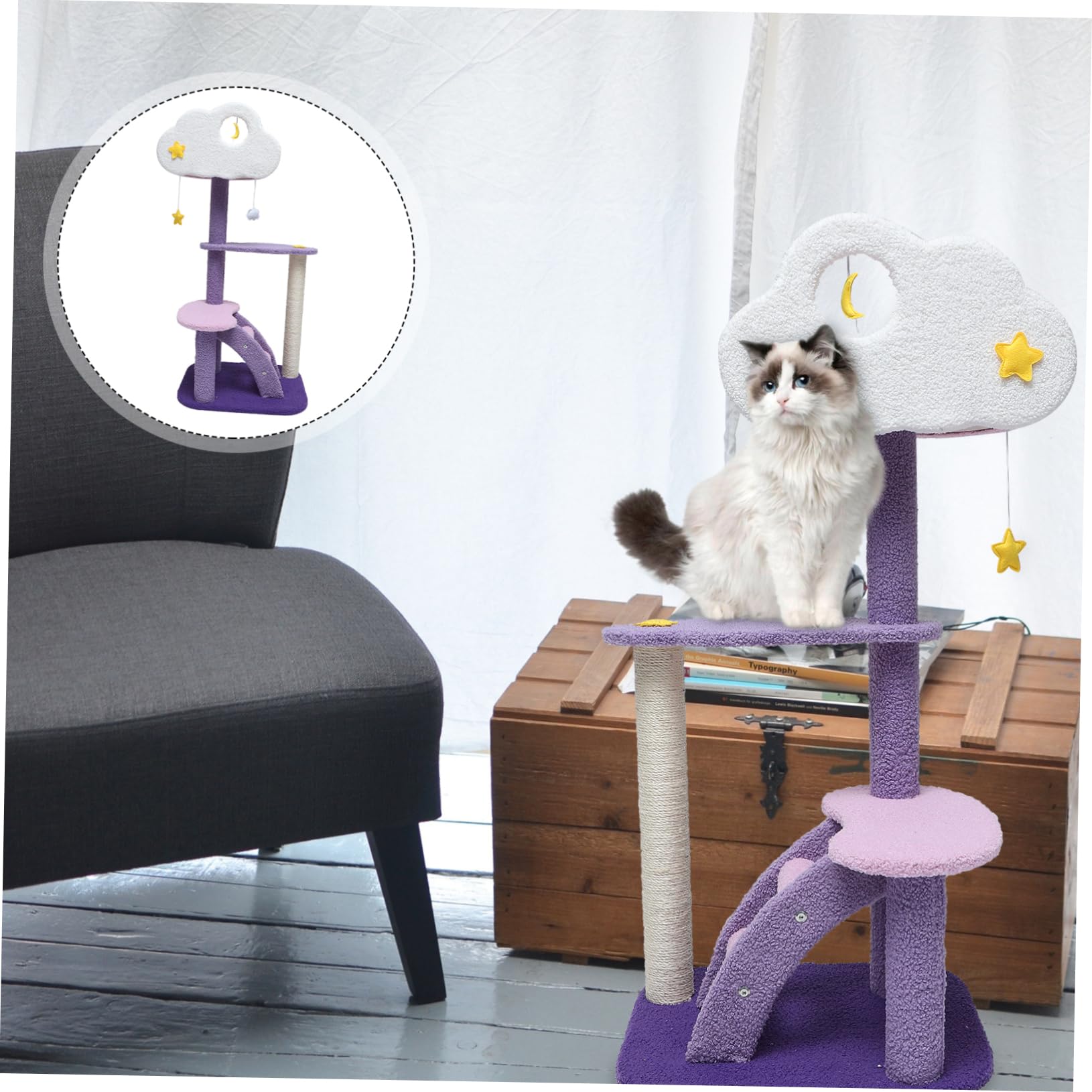 HANABASS 1Pc Cat Jumping Platform and Scratch Board Durable Cat House for Indoor Cats Comfortable Plush Accessory for Play and Exercise Present for Kittens