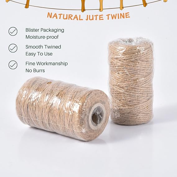 Clothes Pins, Small Clothes Pins for Photos, 1.4'' 100 PCS Natural Birchwood Mini Clothes Pins, 328 Feet Natural Jute Twine and Colorful Clothespins for Photos, Crafts, Baby Shower, Display Artwork