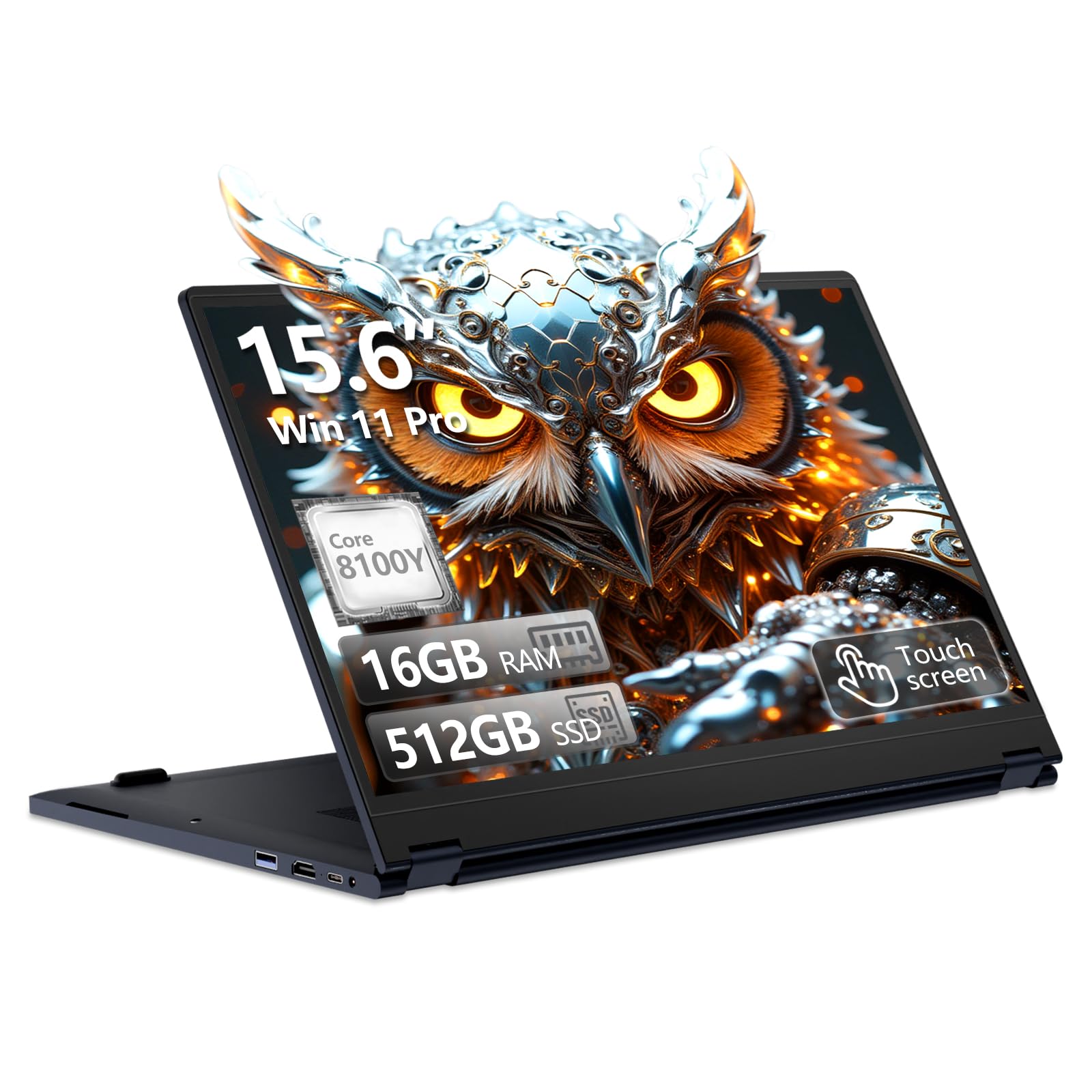 15,6 Pulgadas Ordenador Portátil Pantalla Táctil 2 en 1, Win 11 PC Portátil con Core i3 8100Y procesador, Laptop 16GB RAM 512GB SSD, Computadora Portátil 360° Pantalla Táctil 1080P FHD IPS Type-C HDMI