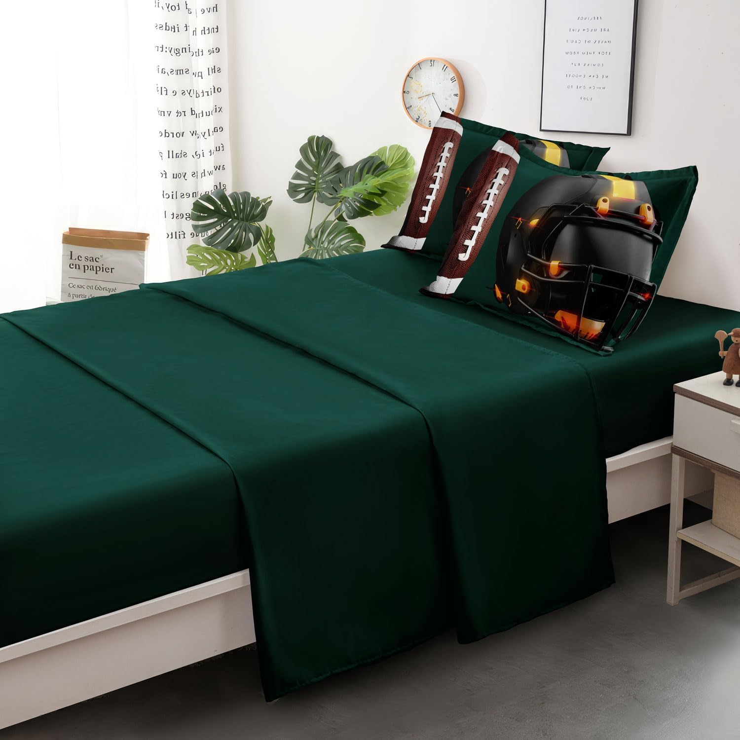 Teen Boy Football Bedding Set Twin Size, 4 Pieces American Football Comforter Set Twin, Kids Sports Bedding Bed in a Bag Set, Green Brown - Image 6