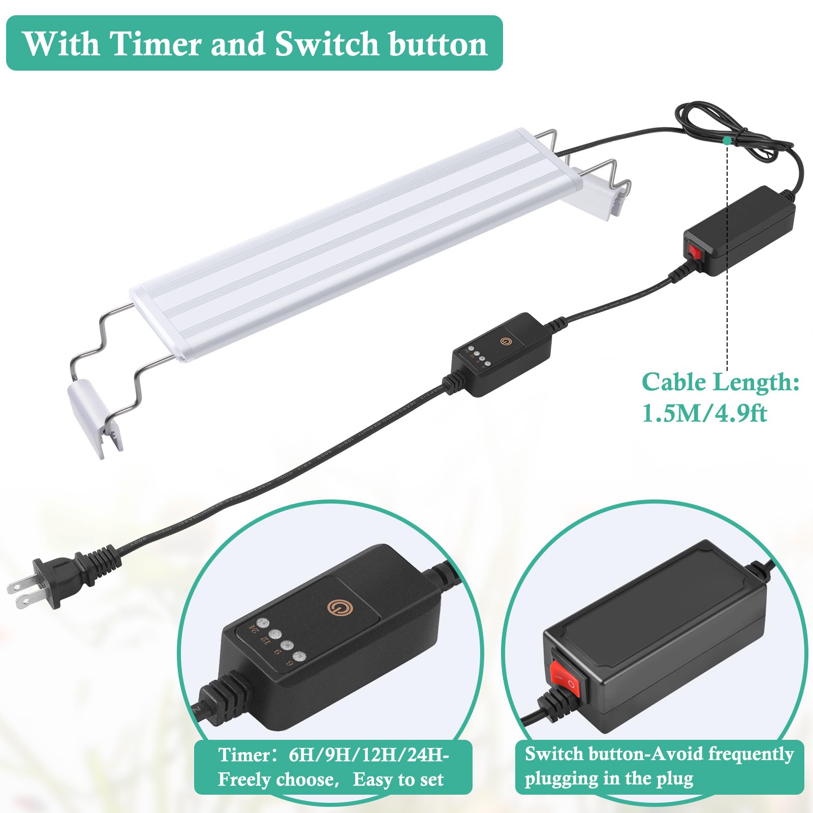 HITOP Full Spectrum LED Aquarium Light – 16-24” Classic Fish Tank Light with Timer, Aquarium Plant Light with Stable Extendable Brackets (16-24in) - image 3