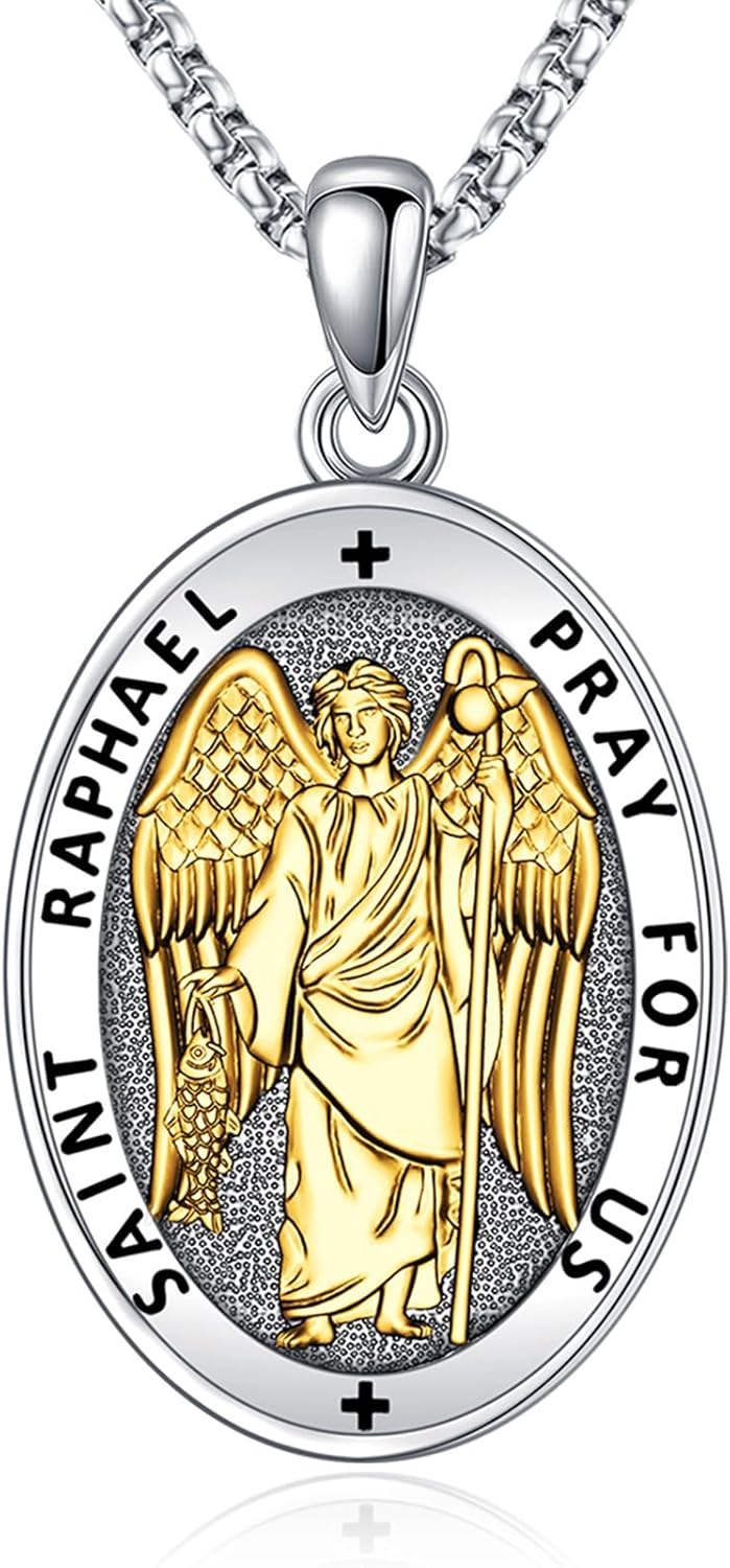 Eusense Saint Necklace Sterling Silver 925 Protection Jewelry for Men Women Patron St Medals Amulet Pendant