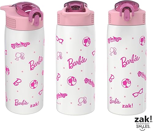 Miniatura 6 de Zak Designs Barbie - Botella de agua para viajes y en casa, 19 onzas de acero inoxidable aislada al vacío con tapa de boquilla de bloqueo, lazo de