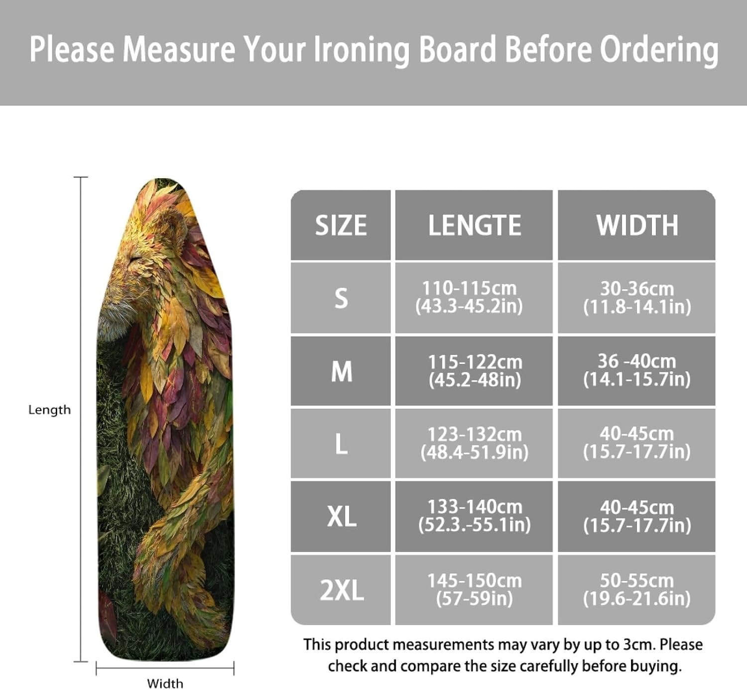 Ironing Board Cover 14x48 Leaves Yellow Orange Iron Board Cover with Padding Heat Reflective,Scorch Resistant Thick Padding,Snug Fit Non-Slip Nose Pocket Fastener Straps Elastic Edges
