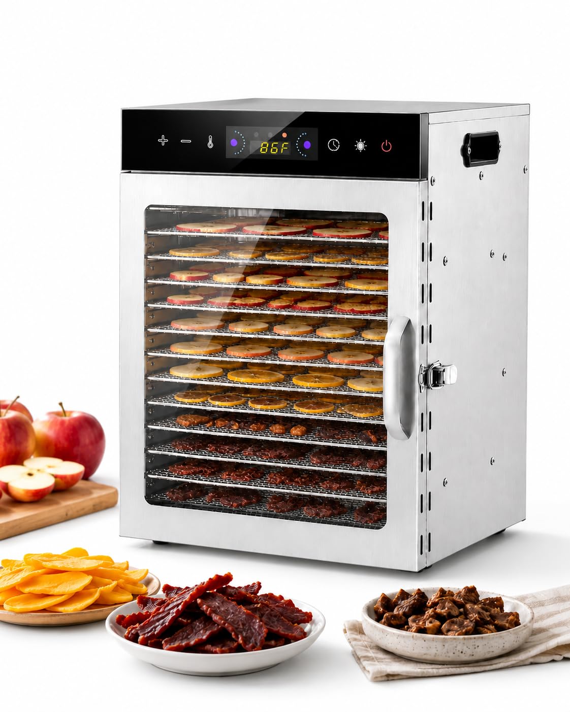 Deshidratador Inox De 12 Bandejas, Temperatura Ajustable 30–90 °C