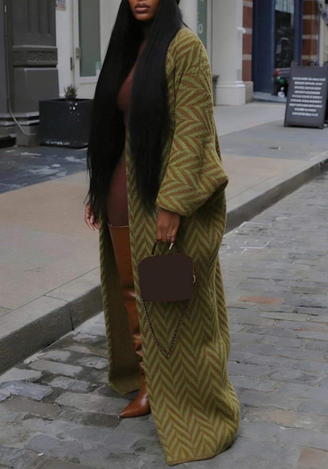 Ptorlio Womens Striped Long Cardigan Sweater Fall Plus Size Lightweight Open Front Cozy Cardigans Coat Trendy - Image 3