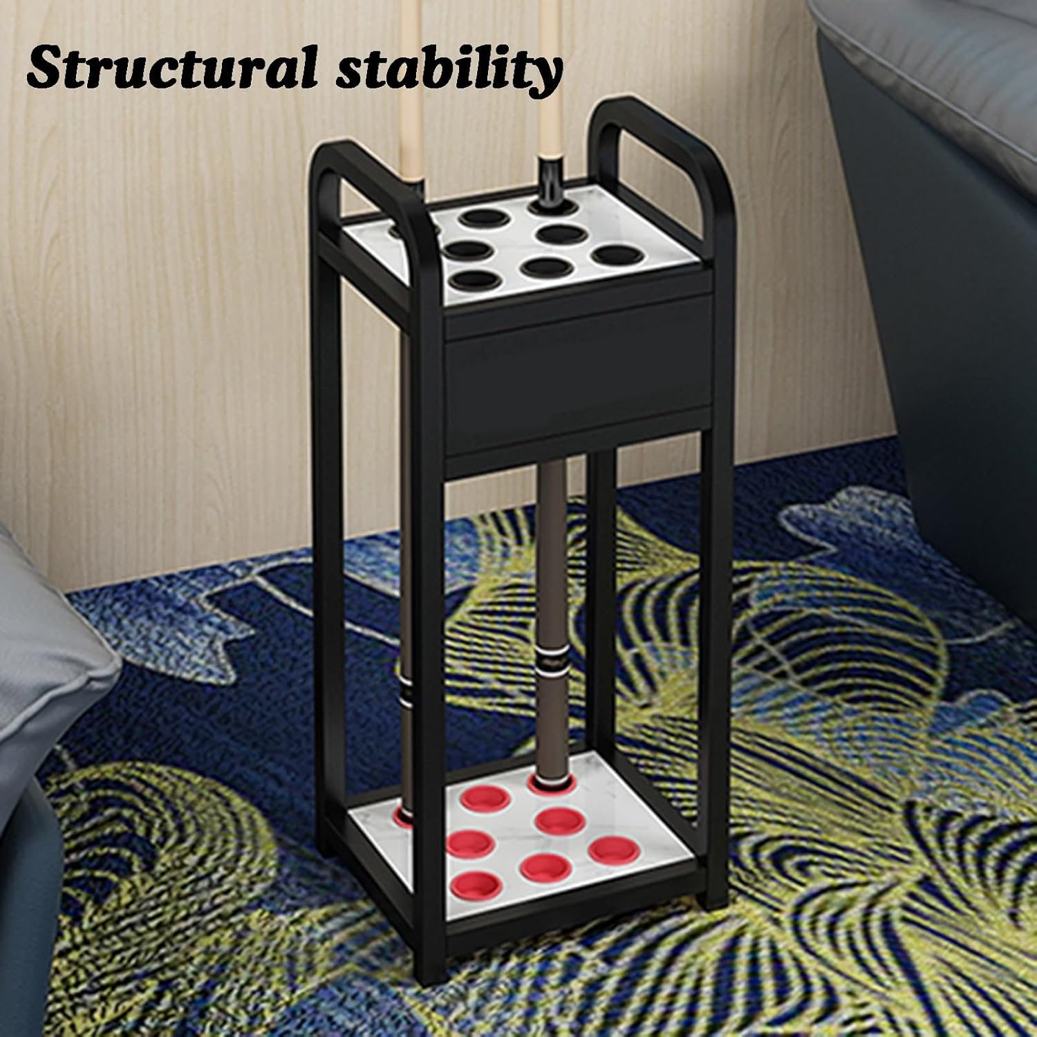 Floor Stand Billiard Cue Rack,Pool with Armrests, Stick for Home,Holds 8 Sticks(Black)