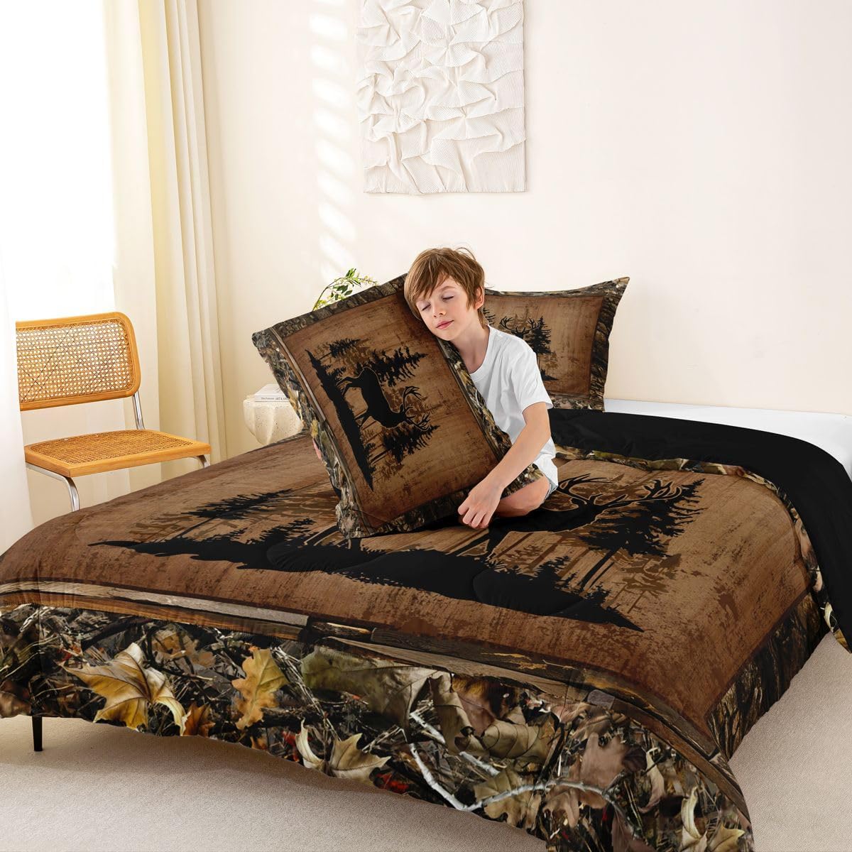 Feelyou Deer Comforter Set All Season Deer Hunting Bedding Set with 2 Pillow Cases Wild Animal HuntingQueen Bedclothes Western Cabin Bedroom Decor Rustic Country Farmhouse Duvet Quilt