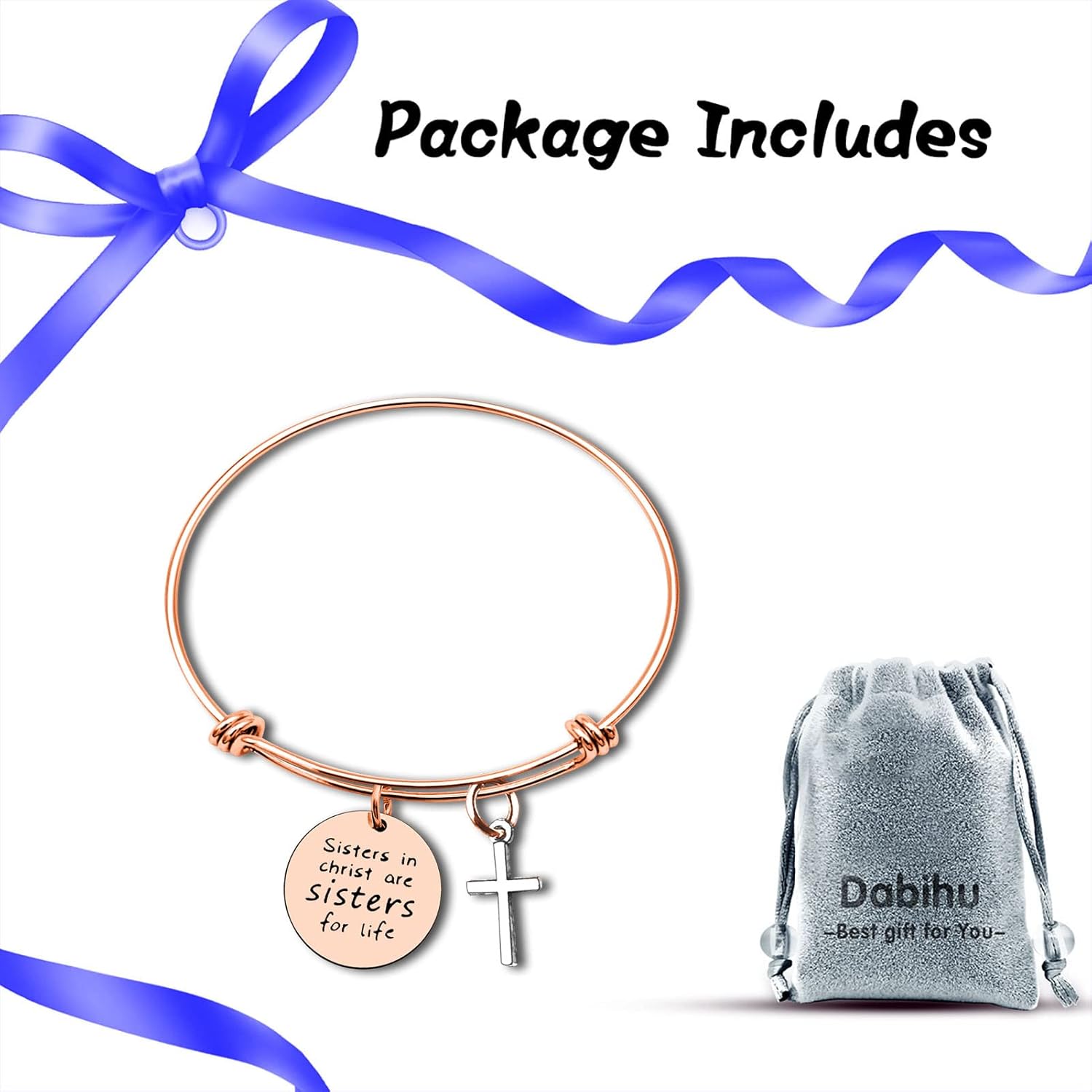 Dabihu Christian Sister Jewelry Religious Gifts for Women Friends Sisters in Christ Bracelet Friendship Bangle Faith Gifts Christian Sister Present Easter Christmas Graduation Birthday Present - Image 7