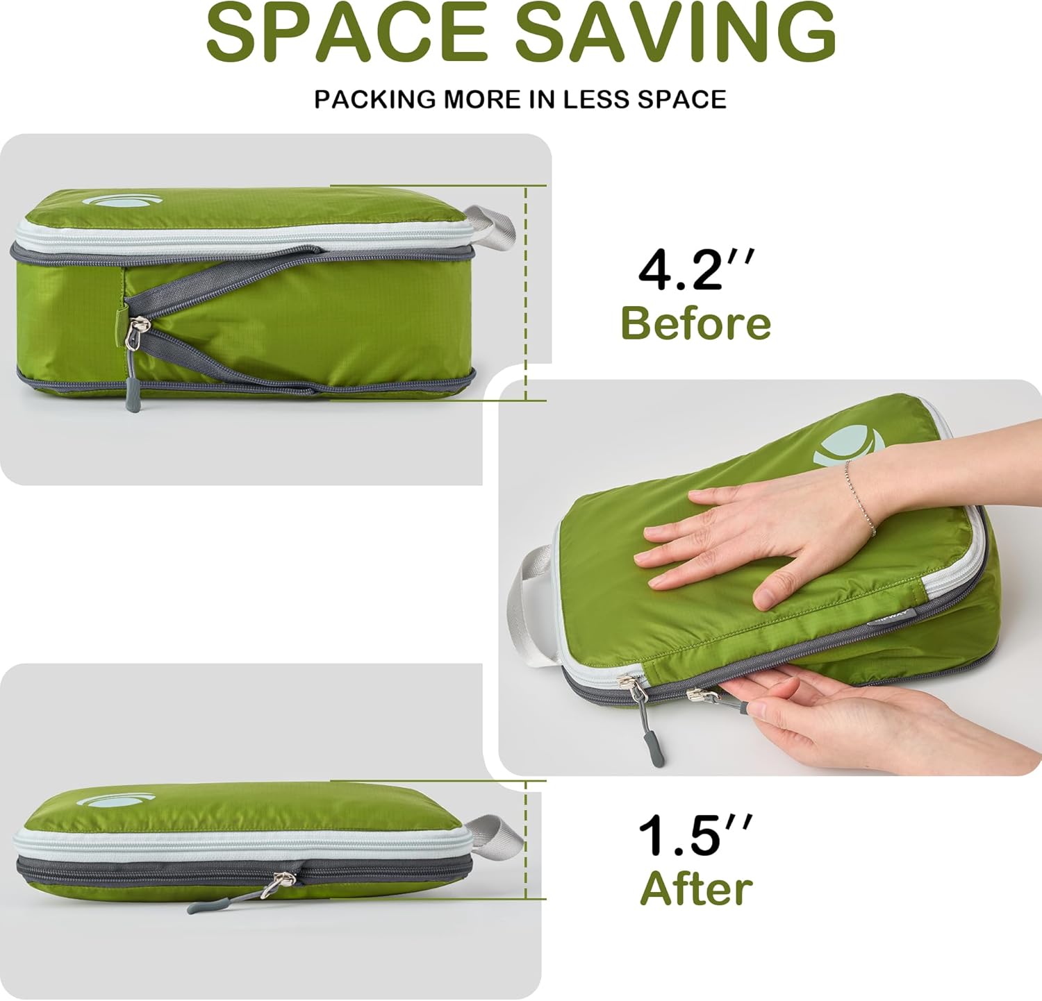 Cipway Compression Packing Cubes, Ultralight Luggage Organizer Bags, Travel Essentials for Carry on Suitcase (3 Piece,Green) - Image 3