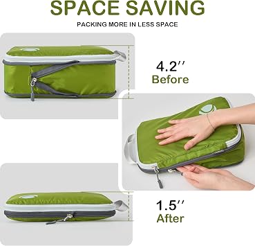Cipway Compression Packing Cubes, Ultralight Travel Luggage Organizer Sets Extensible Travel Essentials for Carry on Suitcase(Green 6pcs)