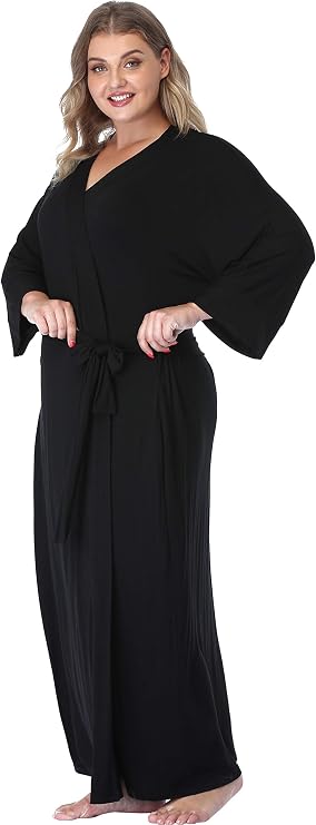 Women's Plus Size Long Robe Bathrobes Kimono with Pocket