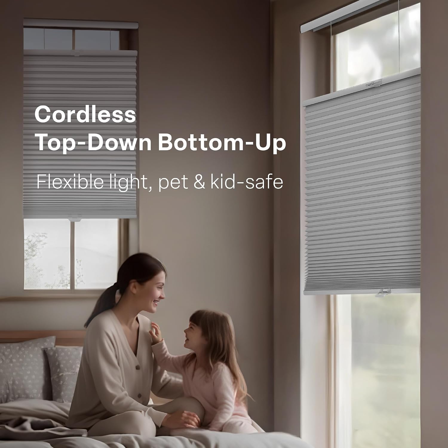 REGAL estate DrillMount Cordless 1.5" Blackout Top Down Bottom Up Cellular Shades, 70" W x 64" H, White