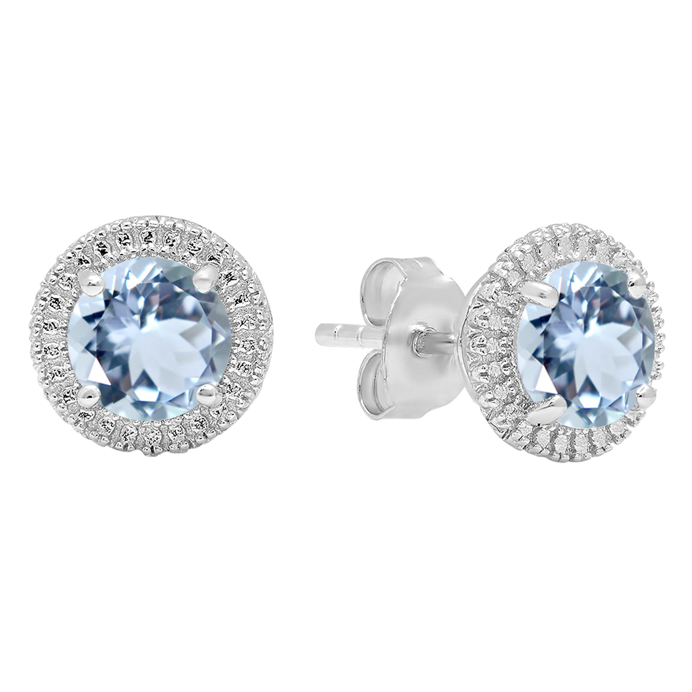 Dazzlingrock Collection Sterling Silver Round Cut Aquamarine Ladies Stud Earrings Stone Size is 6mm