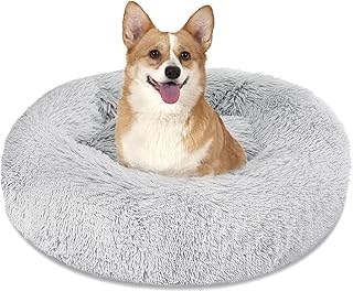 Calming Dog Bed Cat Bed, Washable Round Dog Bed - 23/30/36 inches Anti-Slip Faux Fur Donut Cuddler Cat Bed for Small Mediu...